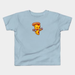 Cute Pizza Lifting Dumbbell Cartoon Kids T-Shirt